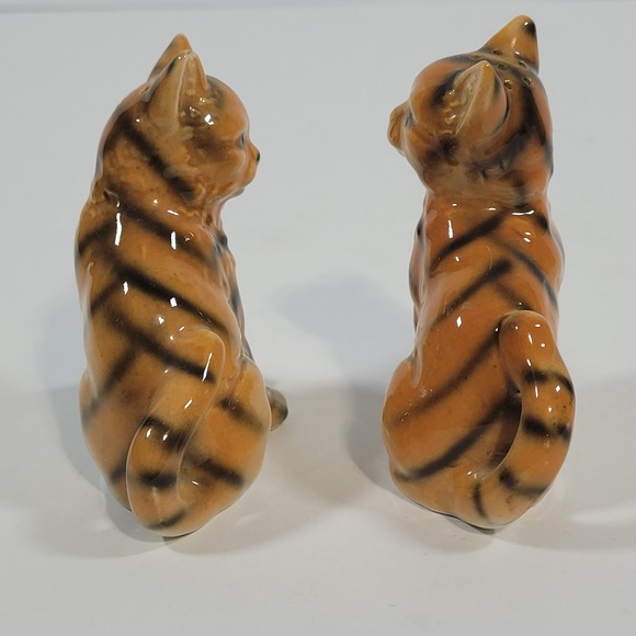 Vintage Orange Tabby Cat Salt and Pepper Shakers Set Japan Ceramic Kittens - Picture 2 of 10